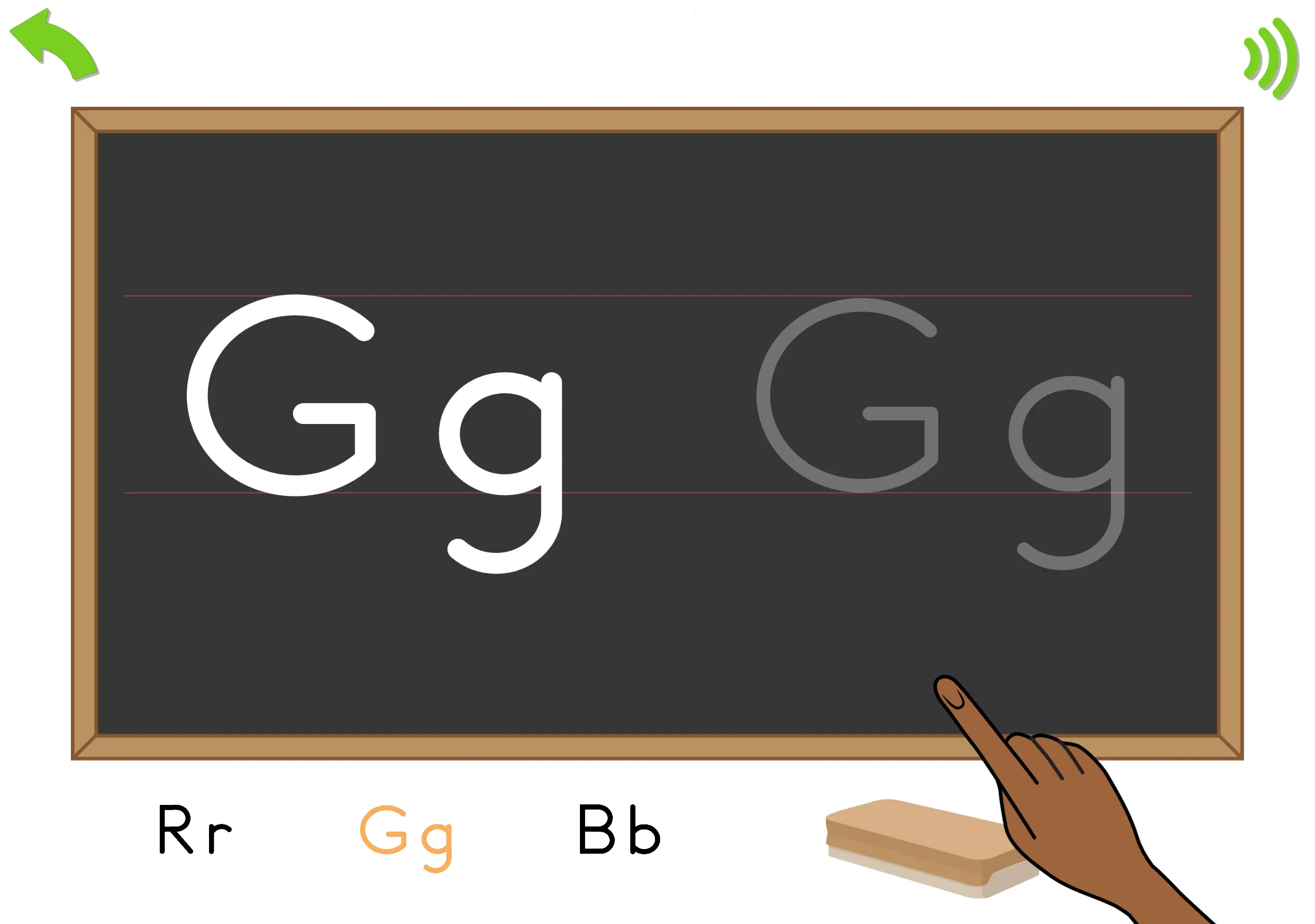 Tracing the letter 'g'.