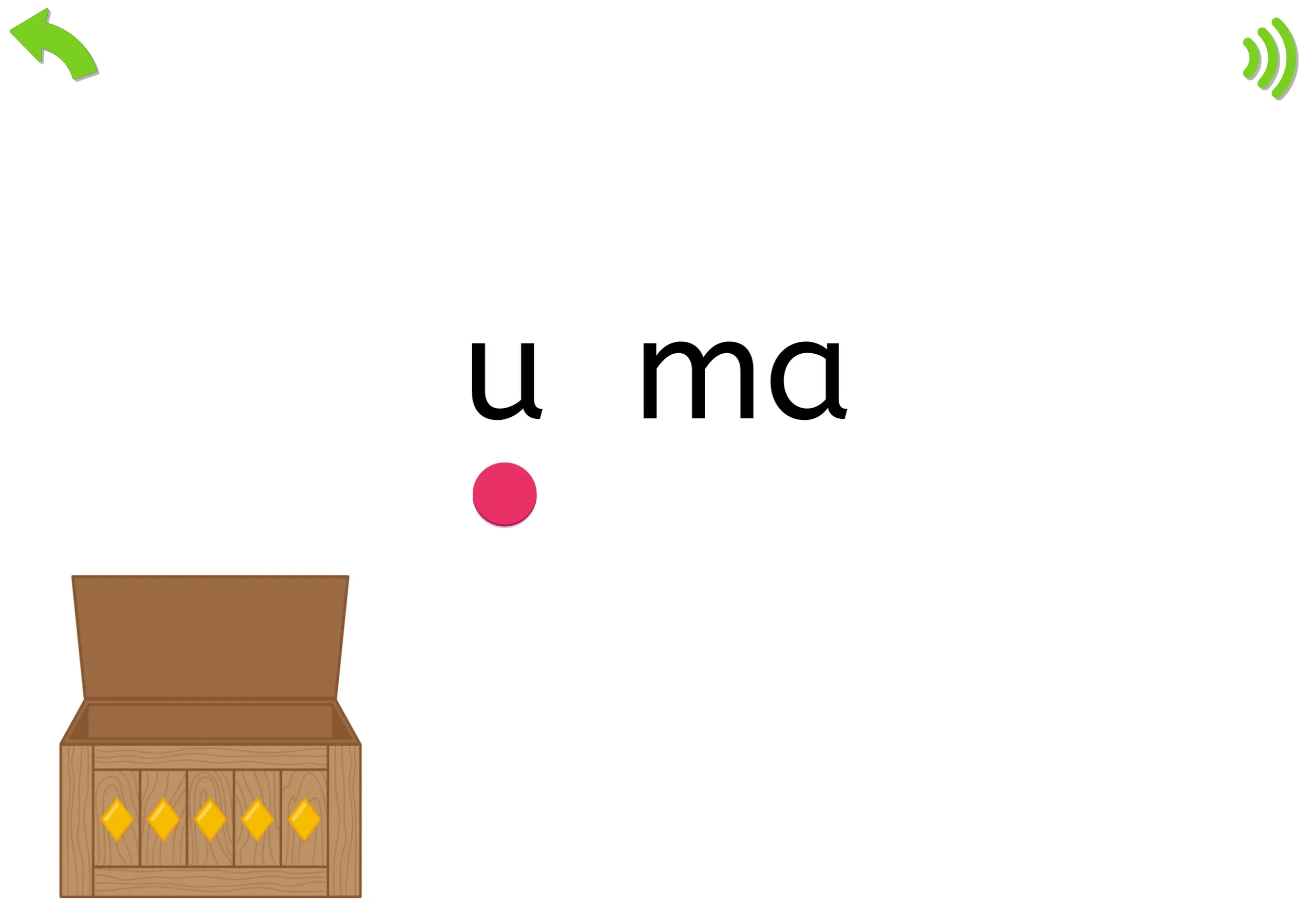 Words fly out of the box, and the child taps the button to hear the syllables.