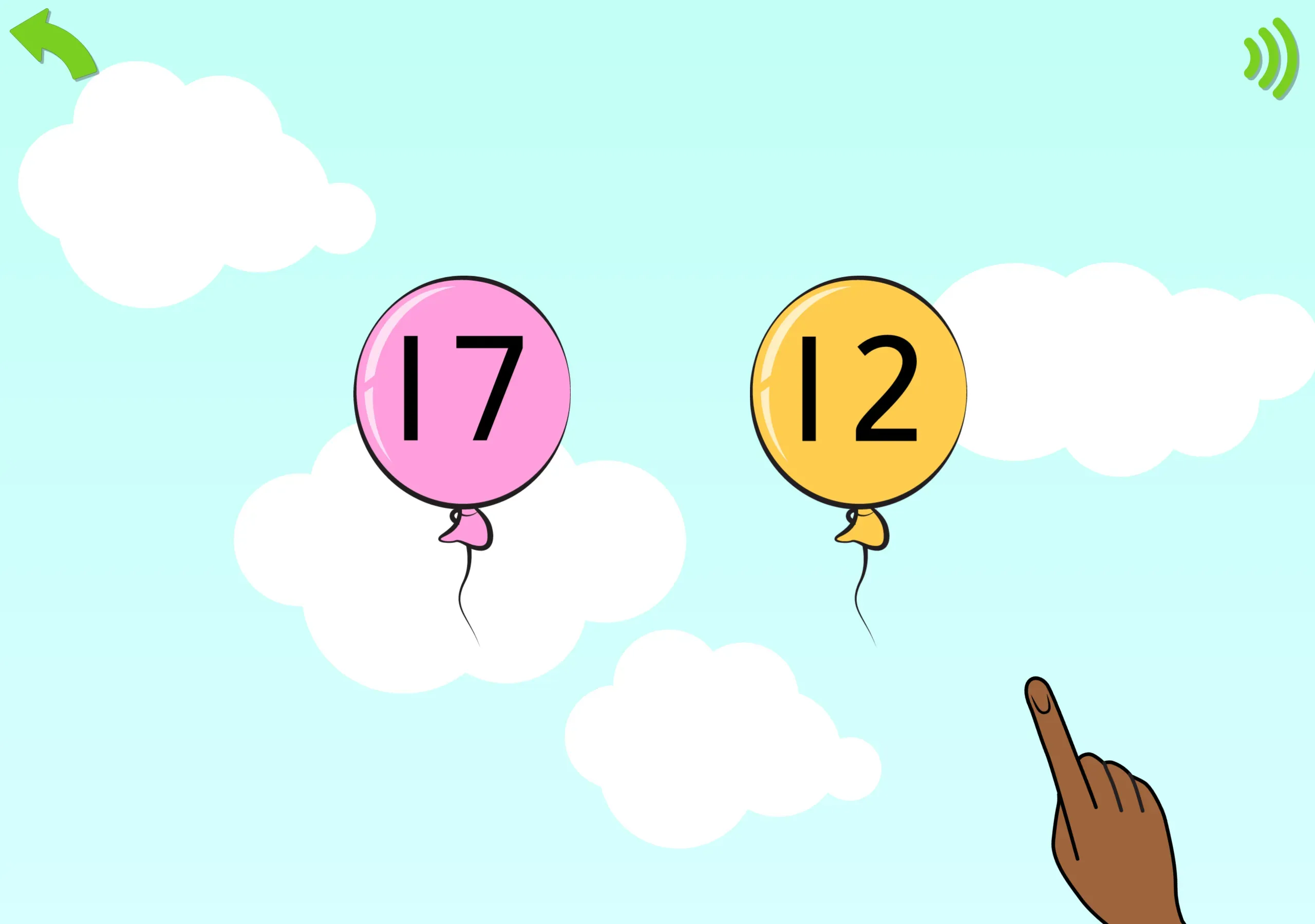 Which number is bigger? Tap a balloon.