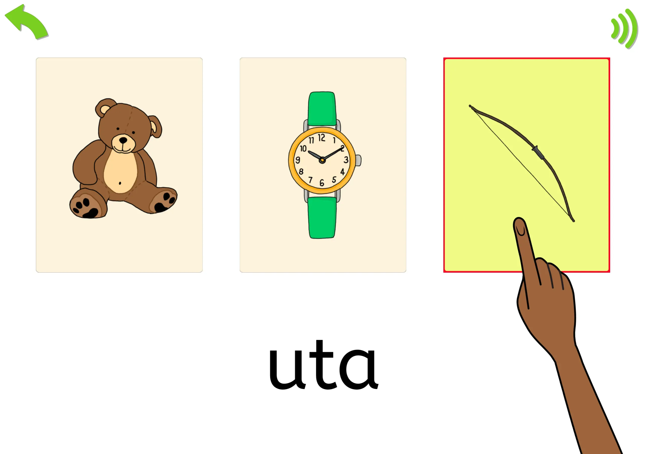 Picking the item that matches the word, either with or without hearing the word.