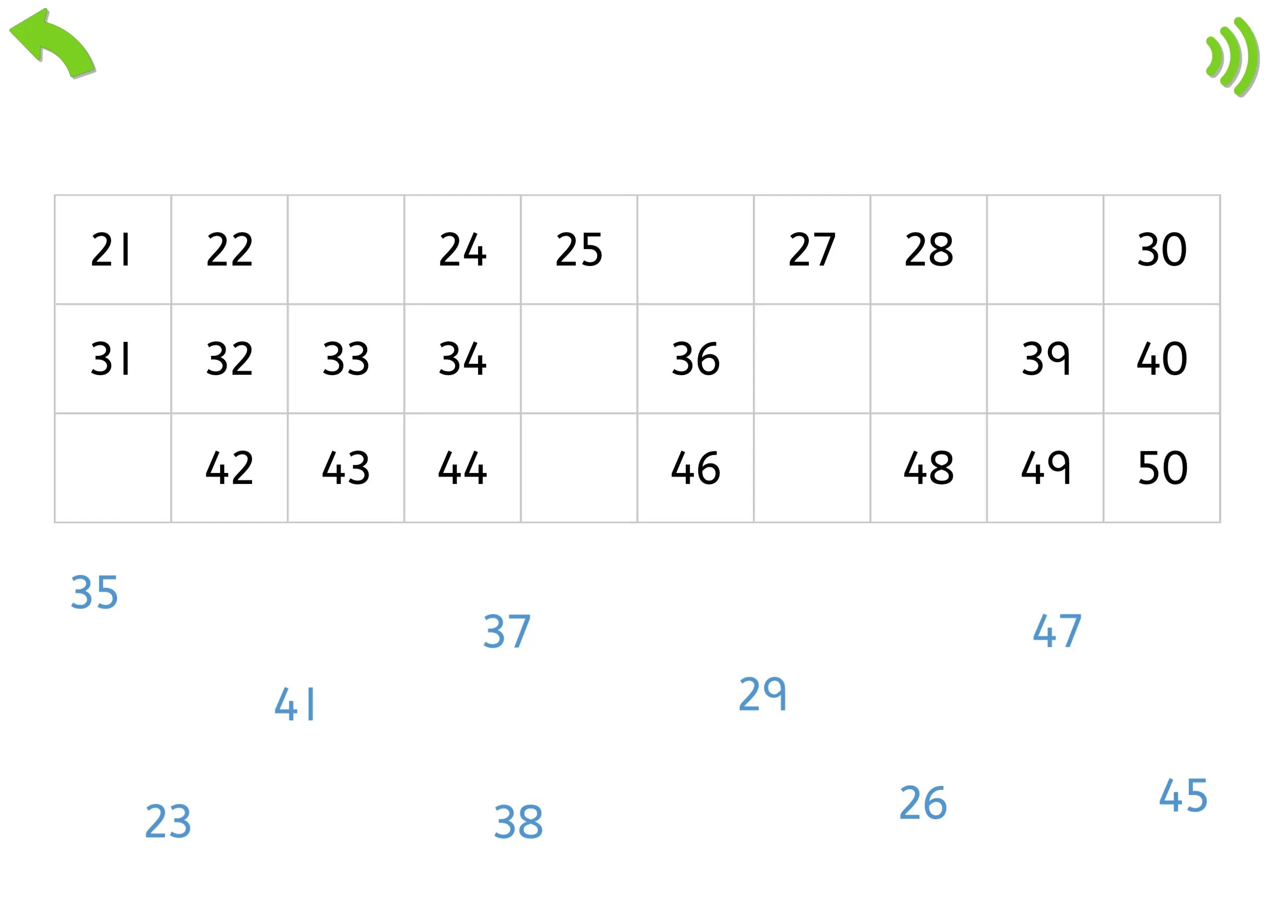 Practising counting by filling in the missing numbers.